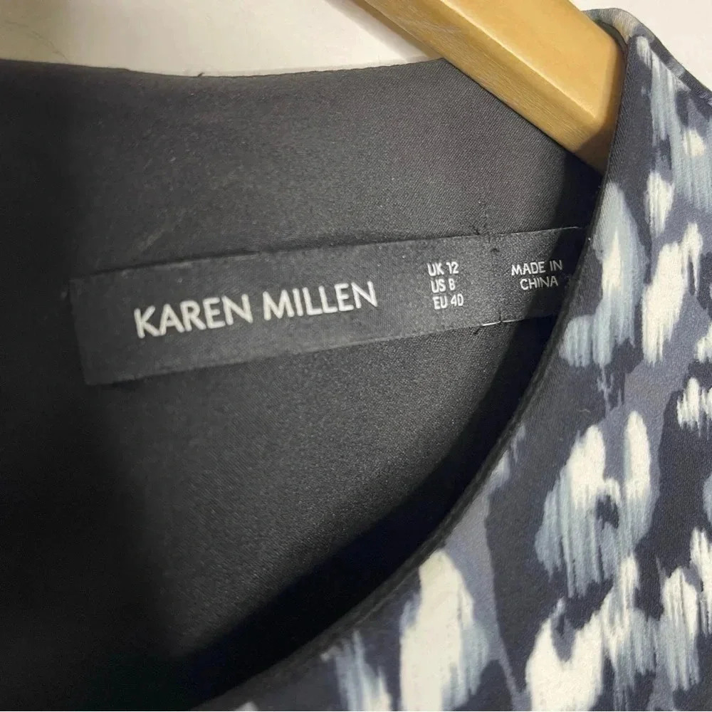 KAREN MILLEN Blurred Leopard Print Satin Long Sleeve Pencil Dress Size 8 - Picture 7 of 8